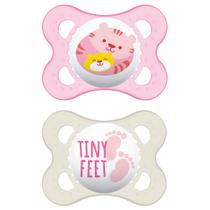 Chupeta Mam Mom Dad Silicone Silk Teat Ortodôntica 0 a 6 Meses Cores e Desenhos Sortidos Girls 2 Unidades Ref:2932