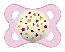 Chupeta mam original night 0-6 meses brilha no escuro estrelinhas rosa