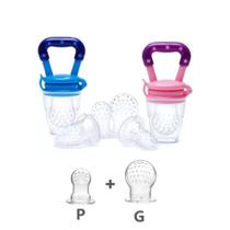 Chupeta Mordedor Alimentadora Bebê De Silicone Porta Fruta Azul e Rosa bicos extras