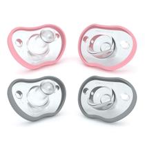 Chupeta NANOBÉBÉ Flexy 0-3 meses 100% silicone rosa/cinza, pacote com 4 Chupeta NANOBÉBÉ Flexy 0-3 meses 100% silicone rosa/cinza, pacote com 4
