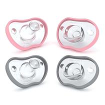 Chupeta Nanobebe Flexy Rosa e Cinza 0-3 Meses - Pack 4