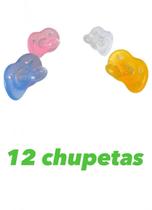 Chupeta Prime 100% Silicone Bico Reto kit com 12 Unidades Baby Nany