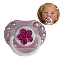 chupeta Rosa para bebes reborn Magnética com pérolas + prendedor de chupetas - Que Sonho de Nenem