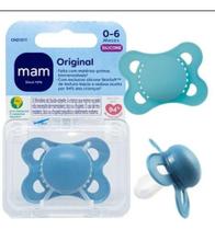 Chupeta Silicone Ortodôntico Simétrico MAM - Original Azul 0 a 6 Meses