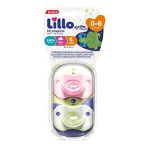 Chupeta Soft Calming 100%Silicone 0-6m 2und Rosa/Brilha Escuro Lillo
