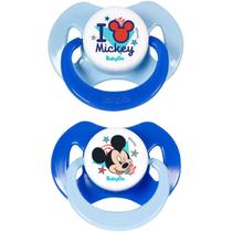 Chupeta T2 Mickey Azul Menino Com Capuz e Bico de Silicone Ortodontico +6 Meses 2 unidades Disney