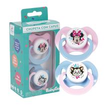 Chupeta T2 Minnie Rosa Menina Com Capuz e Bico de Silicone Ortodontico +6 Meses 2 unidades Disney