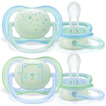 Chupeta Ultra Air 0-6 meses noturna Night time menino dupla fluorescente Philips Avent SCF376/11