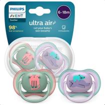 Chupeta Ultra Air Dupla Gato e Urso Decorada 6-18 Meses SCF085/18 - Philips Avent
