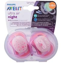 Chupeta ULTRA AIR Dupla Nighttime 06-18 Meses Decorada Menina Philips AVENT SCF376/22