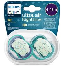 Chupeta ULTRA AIR Noturno Dupla Decorada 6-18M AZ/VD Philips AVENT SCF376/13