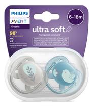 Chupeta Ultra Soft 6 á 18 Meses 2 Unidades Avent dupla Azul e Cinza Chupeta Ultra Soft 6 á 18 Meses 2 Unidades Avent dupla Azul e Cinza