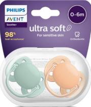 Chupeta Ultra Soft Dupla 0 A 6m Verde E Laranja Philips Avent SCF091 03