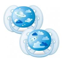 Chupeta Ultra Soft Dupla Decorada Azul 6 à 18 meses com caixa protetora que esteriliza - Philips Avent