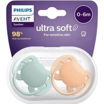 Chupeta Ultra Soft Dupla Lisa 0-6 M Verde E Laranja PHILIPS