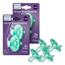 Chupetas para bebês AVENT Soothie de 3 a 18 meses, silicone verde, pacote com 4