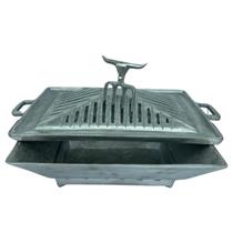 Churrasqueira 17cm gengiskan retangular prata portátil alumínio fundido escovado com grelha abaulada e garra de urso Churrasqueira 17cm gengiskan retangular prata portátil alumínio fundido escovado com grelha abaulada e garra de urso