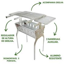 Churrasqueira 80cm Alumínio Fundido Grosso 2 Bandejas Laterais