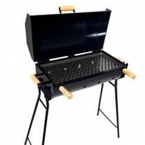 Churrasqueira a Bafo Carvão 50x25cm Pés e Grelha Com Cabos Portátil 90 cm de Altura