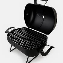 Churrasqueira a Bafo Preta com Grelha Moeda Inox, Ideal para Apartamentos e Praia