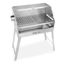 Churrasqueira A Carvão Desmontável 50x30cm Aço Inox 430 Com Grelha Descanso Carne Mec G