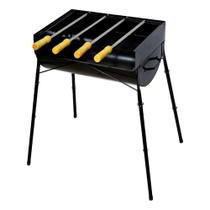 Churrasqueira a Carvão Portátil Aço Carbono com Pé e 4 Espetos Inox Ouro Minas Praia Campo Churrasqueira a Carvão Portátil Aço Carbono com Pé e 4 Espetos Inox Ouro Minas Praia Campo