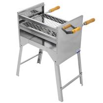 Churrasqueira A Carvão Tradicional Com Grelha Cabo de Madeira Portátil 40x28cm Inox 430 Resistente