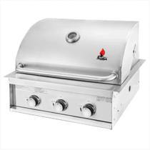 Churrasqueira a Gás de Aço Inox Chaleur Square de Embutir 3 Queimadores para Bancada