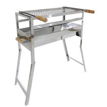 Churrasqueira Aço Inox Movel Pernas Dobravel Grelha Inox Cabo de Madeira ID60