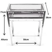 Churrasqueira Aço inox portatil a carvão Com Pés dobravél e grelha movel