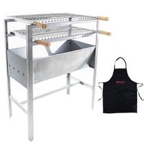 Churrasqueira Aço Portatil Galvanizada Com 2 grelhas Moeda Inox e Avental Churrasco - Grill Viana