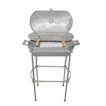 Churrasqueira Alumínio Fundido A Bafo Prata Pé E Suporte.