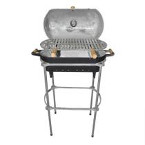 Churrasqueira Alumínio Fundido A Bafo Preta Pé E Suporte.