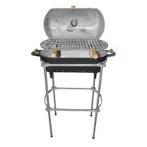 Churrasqueira Alumínio Fundido a Bafo Preta Pé e Suporte