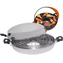 Churrasqueira Boca de Fogão Grill Alumínio 800ml Assadeira Grelhados Carnes Legumes Pizza Alumínio Polido com Tampa e Alça Baquelite