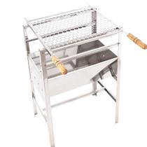 Churrasqueira Carvão Inox Portátil Fixa Com Grelha Inox Cabo de Madeira I 50 Churrasqueira Carvão Inox Portátil Fixa Com Grelha Inox Cabo de Madeira I 50