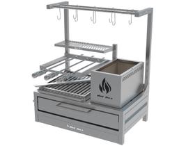 Churrasqueira De Bancada Parrilla Inox Com espetos e Grelha Argentina e Varal com Ganchos 74x45cm Churrasqueira De Bancada Parrilla Inox Com espetos e Grelha Argentina e Varal com Ganchos 74x45cm
