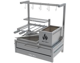 Churrasqueira De Bancada Parrilla Inox Com espetos e Grelha Uruguaia e Varal com Ganchos 74x45cm Churrasqueira De Bancada Parrilla Inox Com espetos e Grelha Uruguaia e Varal com Ganchos 74x45cm