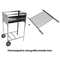 Churrasqueira De Inox Com Rodinha + Grelha Moeda Média Inox