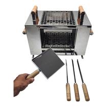 Churrasqueira Ecológica 2 Andares 2 Grelhas Sem Fumaça Em Aço Inox 3 Espetos Pá Para Carvão