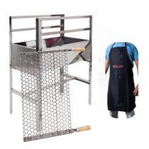 Churrasqueira em aço Inox Portatil Robusta com Grelha Inox Madeira e Avental