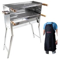 Churrasqueira Espetinho Inox Portatil Incluso 2 Grelha Inox com Avental