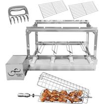 Churrasqueira Gira Giratória Grill Alvenaria 4 Espetos Inox Bivolt + Acessórios