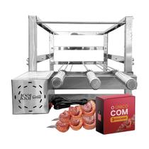 Churrasqueira Gira Grill 3 Espetos 40cm em Inox Motor Ajustável Removível 3 Alturas Churrasqueira Gira Grill 3 Espetos 40cm em Inox Motor Ajustável Removível 3 Alturas