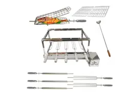 Churrasqueira Gira Grill 5 Espetos Inox + 2 Grelhas Modulares + Espeto Grelha Peixe / Frango e 1 espalhador de brasa Churrasqueira Gira Grill 5 Espetos Inox + 2 Grelhas Modulares + Espeto Grelha Peixe / Frango e 1 espalhador de brasa
