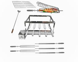 Churrasqueira Gira Grill 5 Espetos Inox + 2 Grelhas Modulares + Espeto Grelha Peixe / Frango e 1 espalhador de brasa Churrasqueira Gira Grill 5 Espetos Inox + 2 Grelhas Modulares + Espeto Grelha Peixe / Frango e 1 espalhador de brasa