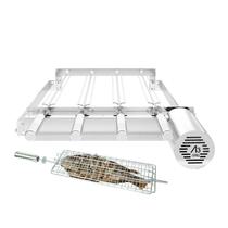 Churrasqueira Giratória Ajustável para 4 Espetos Inox com Espeto Grelha Churrasqueira Giratória Ajustável para 4 Espetos Inox com Espeto Grelha