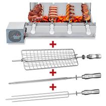 Churrasqueira Giratória Artinox Grill Kit Baixo com 4 Espetos, 1 Motor Bivolt do Lado Esquerdo + Grelha Côncava + Espeto Espada + Espeto Tridente