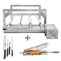 Churrasqueira Giratória Grill Inox Gira Soft Grill 4 Espetos + Espeto Grelha + Faca Lado Direito