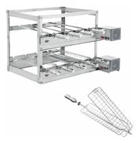 Churrasqueira Giratória Inox 9 Espetos 3 Andares 2 Motores Grill + Grelha